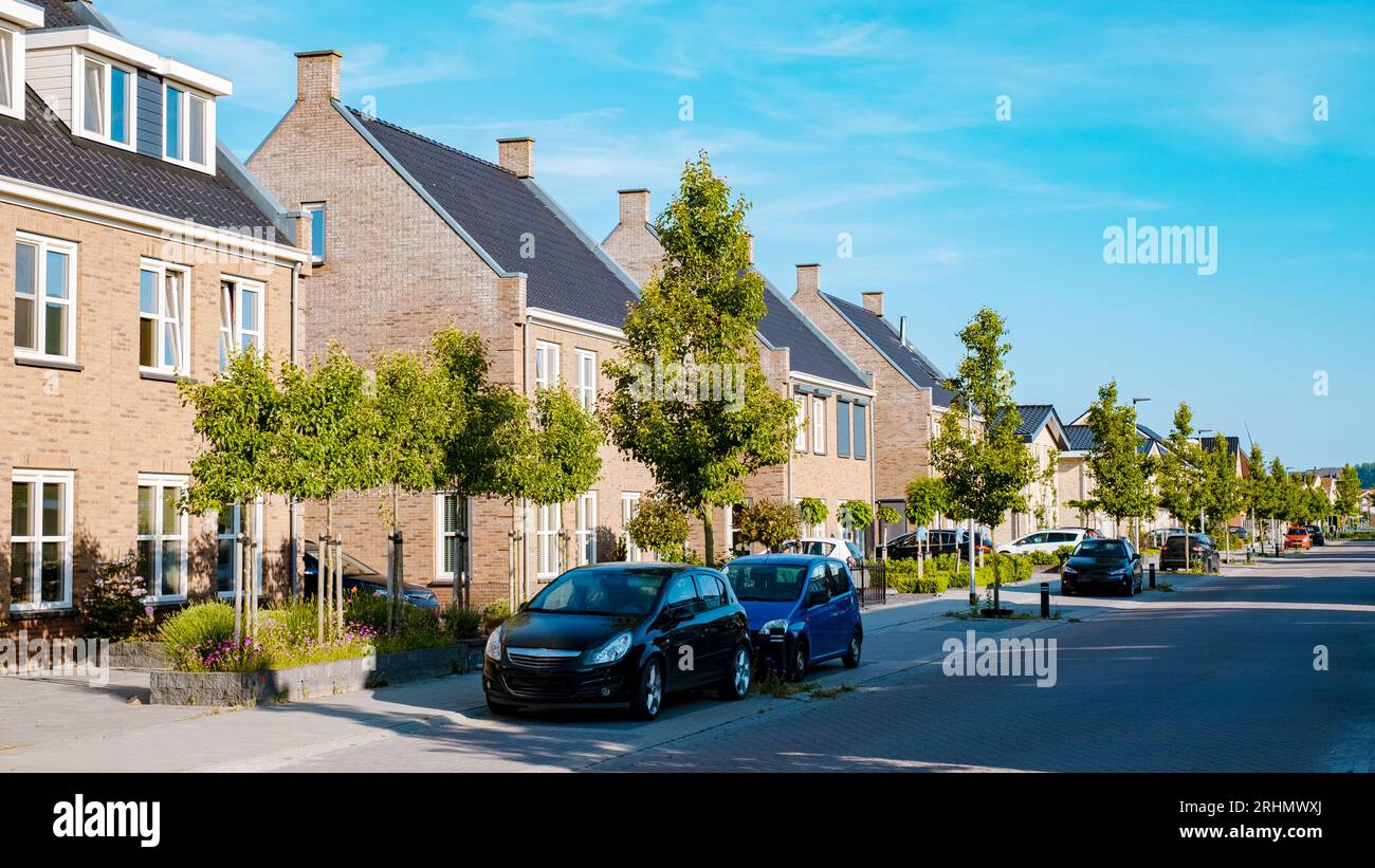 Dutch Suburban area with modern family houses, newly build modern
