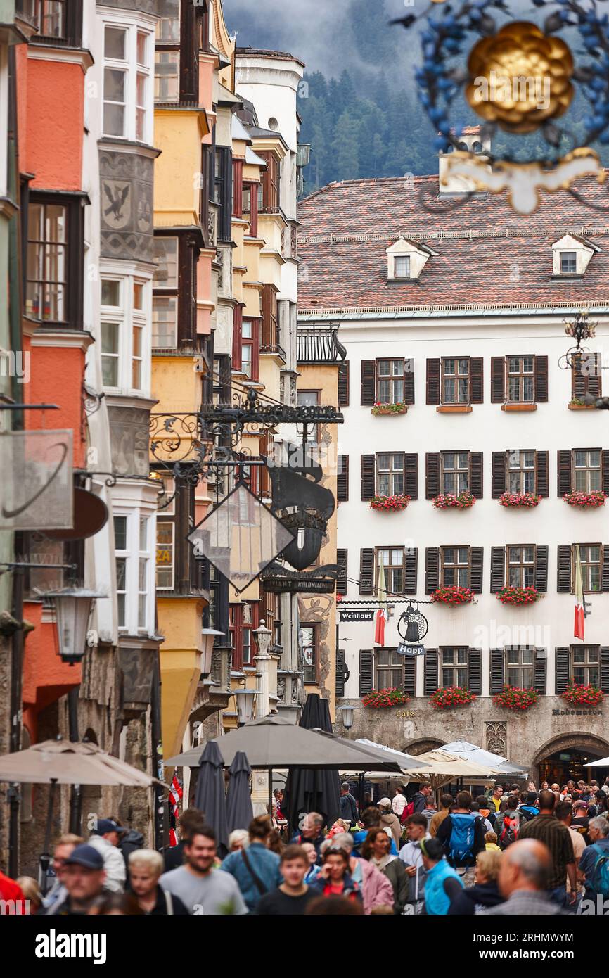 Picturesque multicolored buildings in Innsbruck city center. Altstadt. Austria Stock Photo