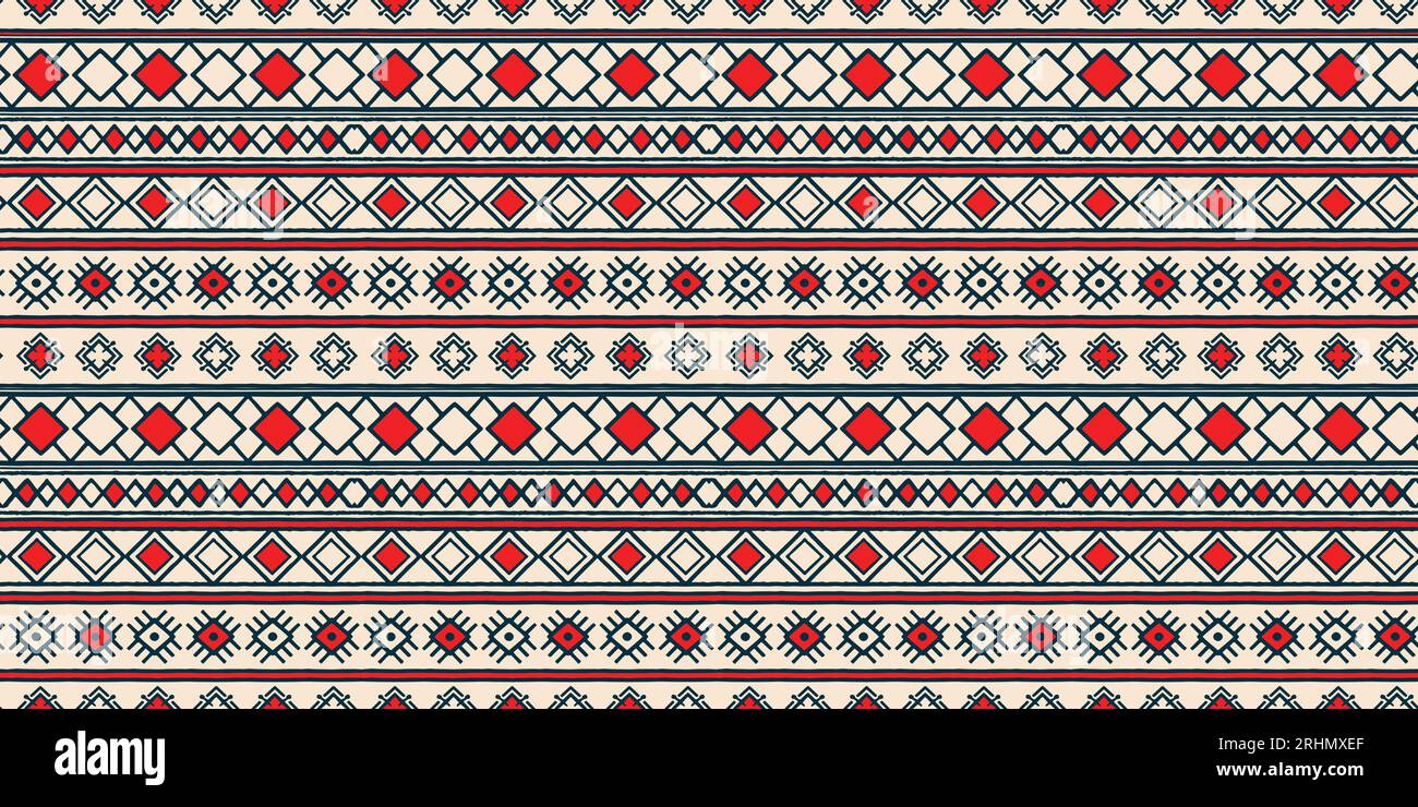 Set of seamless patterned patterns with hand drawn tribal designs. Good for textiles, headbands, paper and wallpaper. The combination of colors and mo Stock Vector