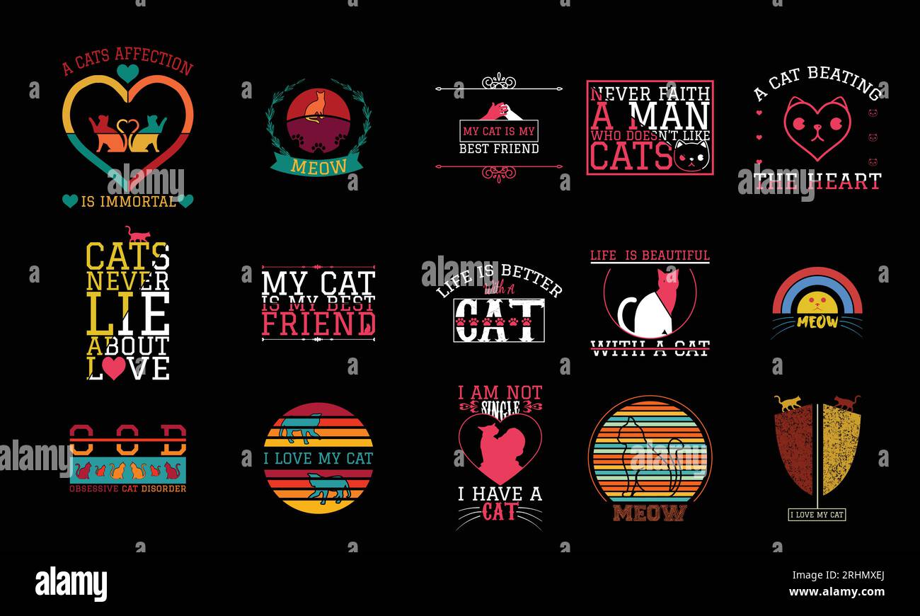 Cat T Shirt Design Collection Stock Vector Image & Art Alamy