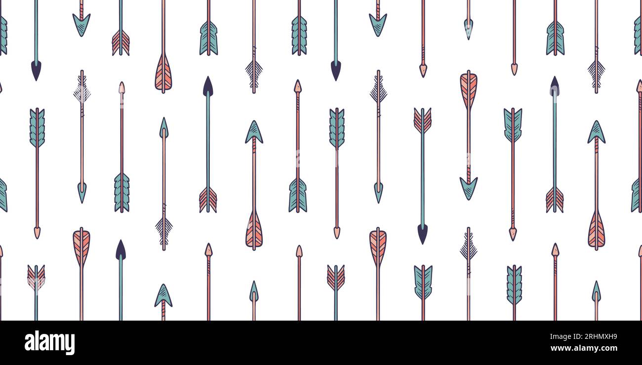 Set of tribal style hand drawn seamless arrow pattern patterns. Good for textiles, paper, wallpaper, and web page. Vector illustration. Abstract geome Stock Vector