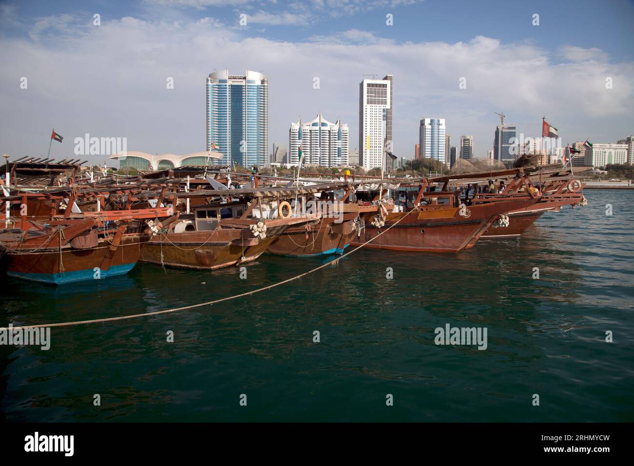 United Arab Emirates, Abu Dhabi, skyline as seen from the fish souk