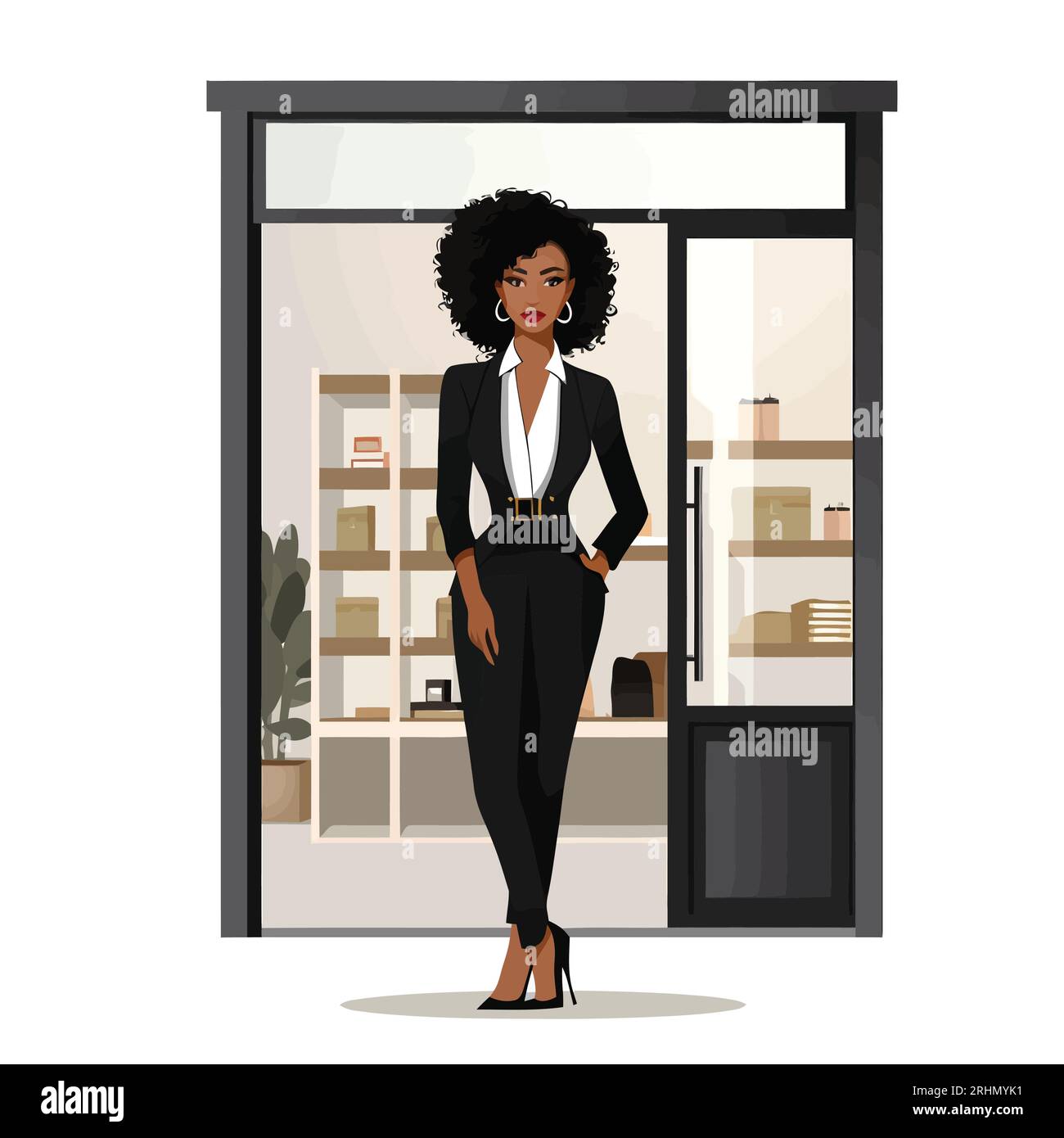 black woman in business suit business owner shop isolated Stock Vector ...
