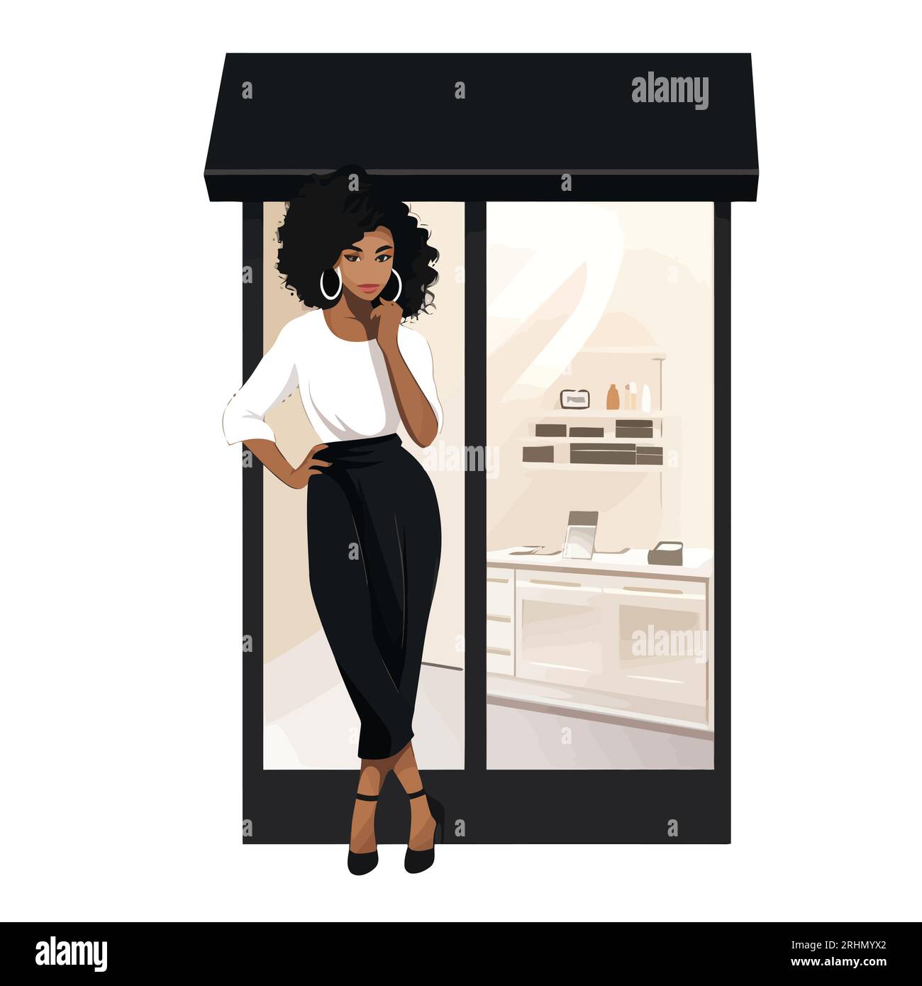 black woman business owner shop front vector isolated Stock Vector ...