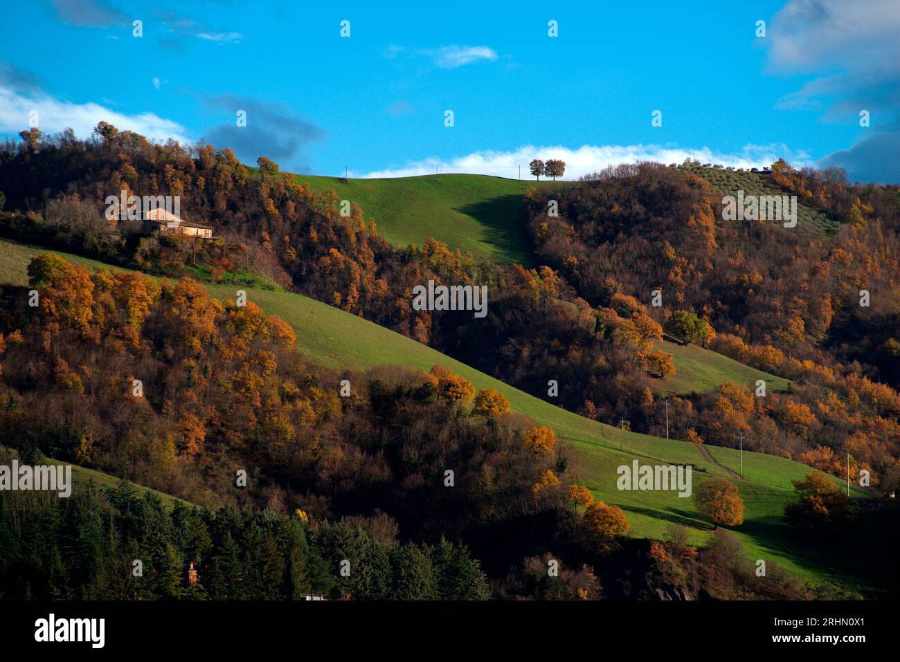 Colline colline del Montefeltro nei caldi colori autunnali Stock Photo - Alamy