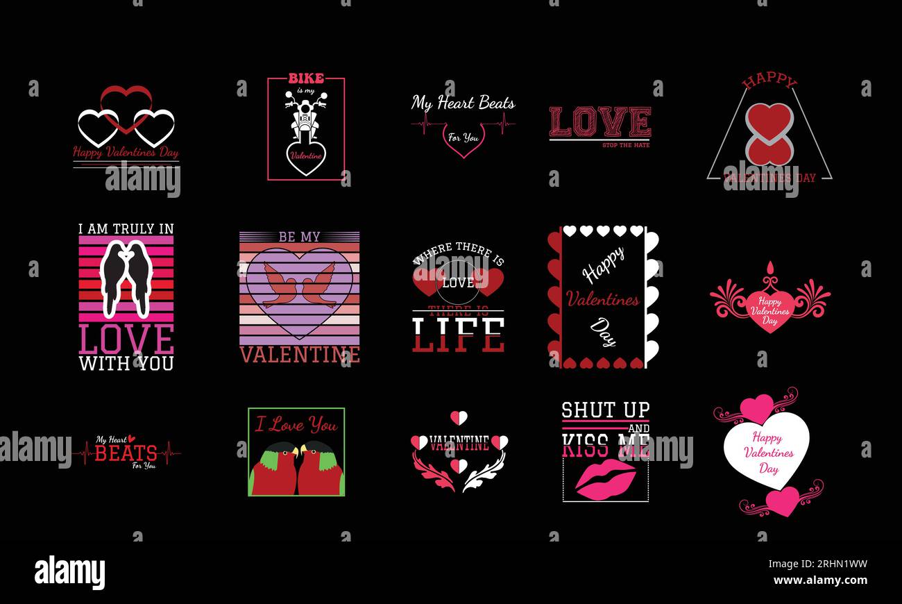 Valentine's Day T Shirt Design Bundle Stock Vector
