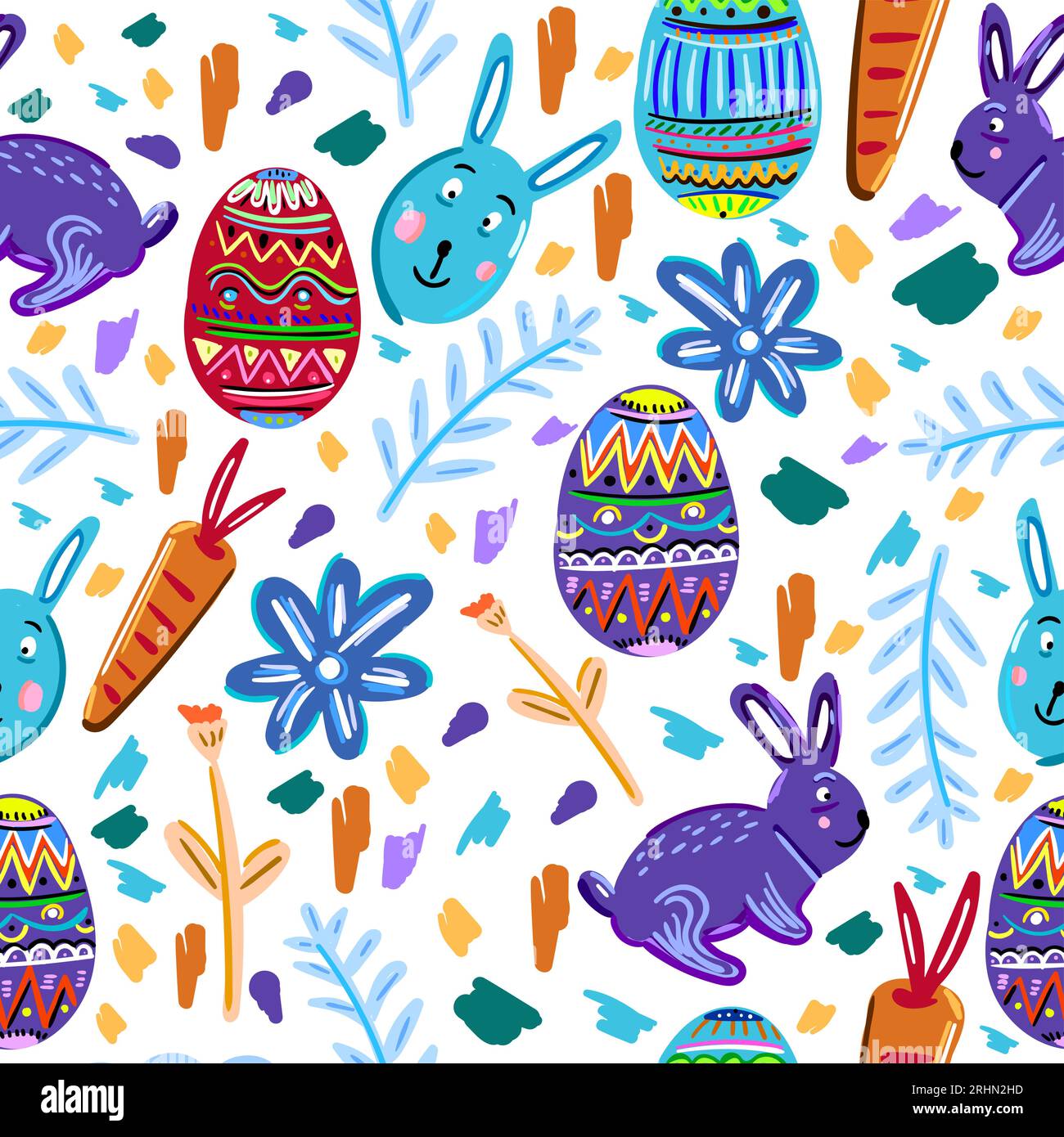 Seamless pattern of easter elements isolated on white background. Stock Vector