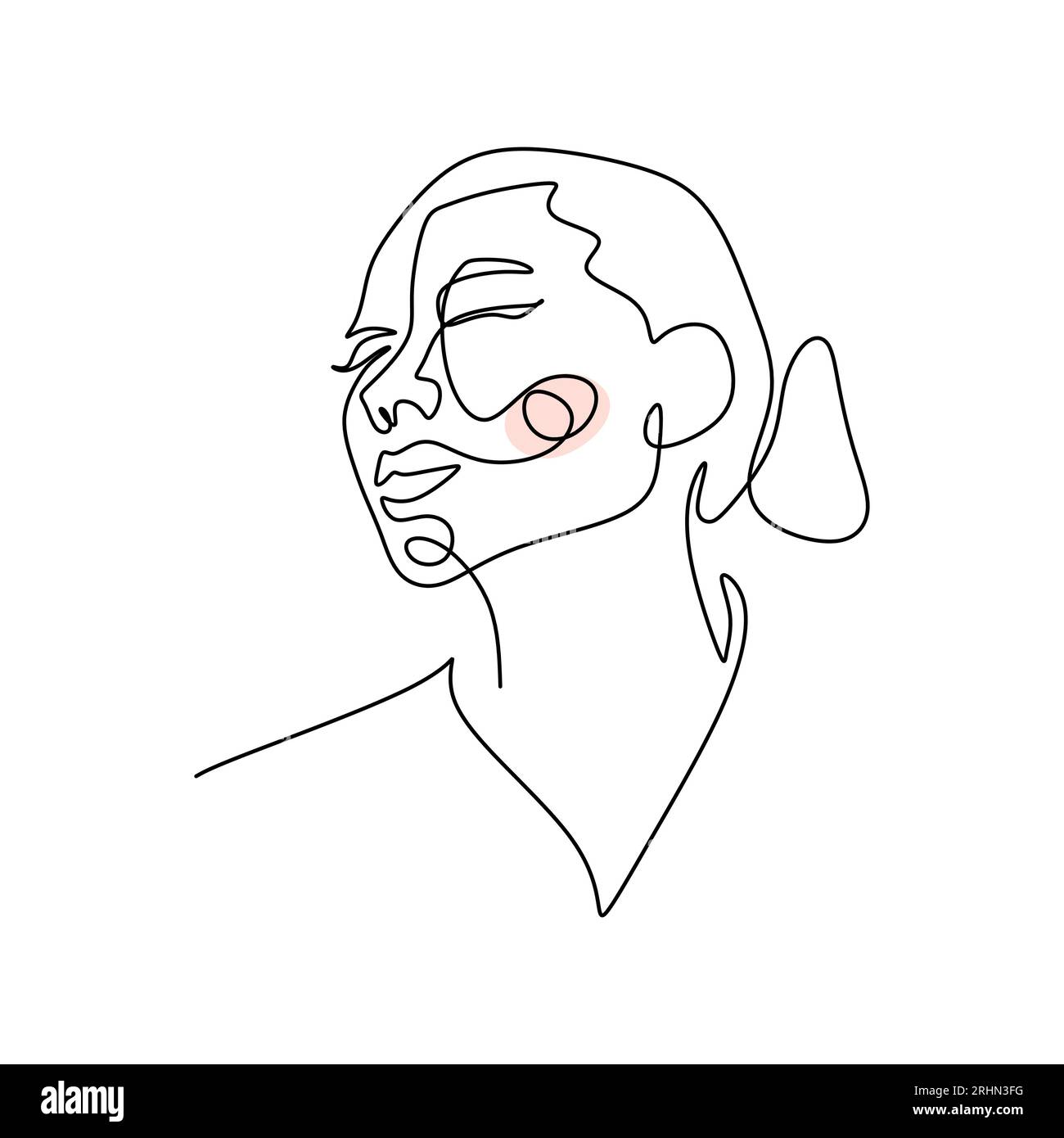 One continuous single line of surreal woman face isolated on white ...
