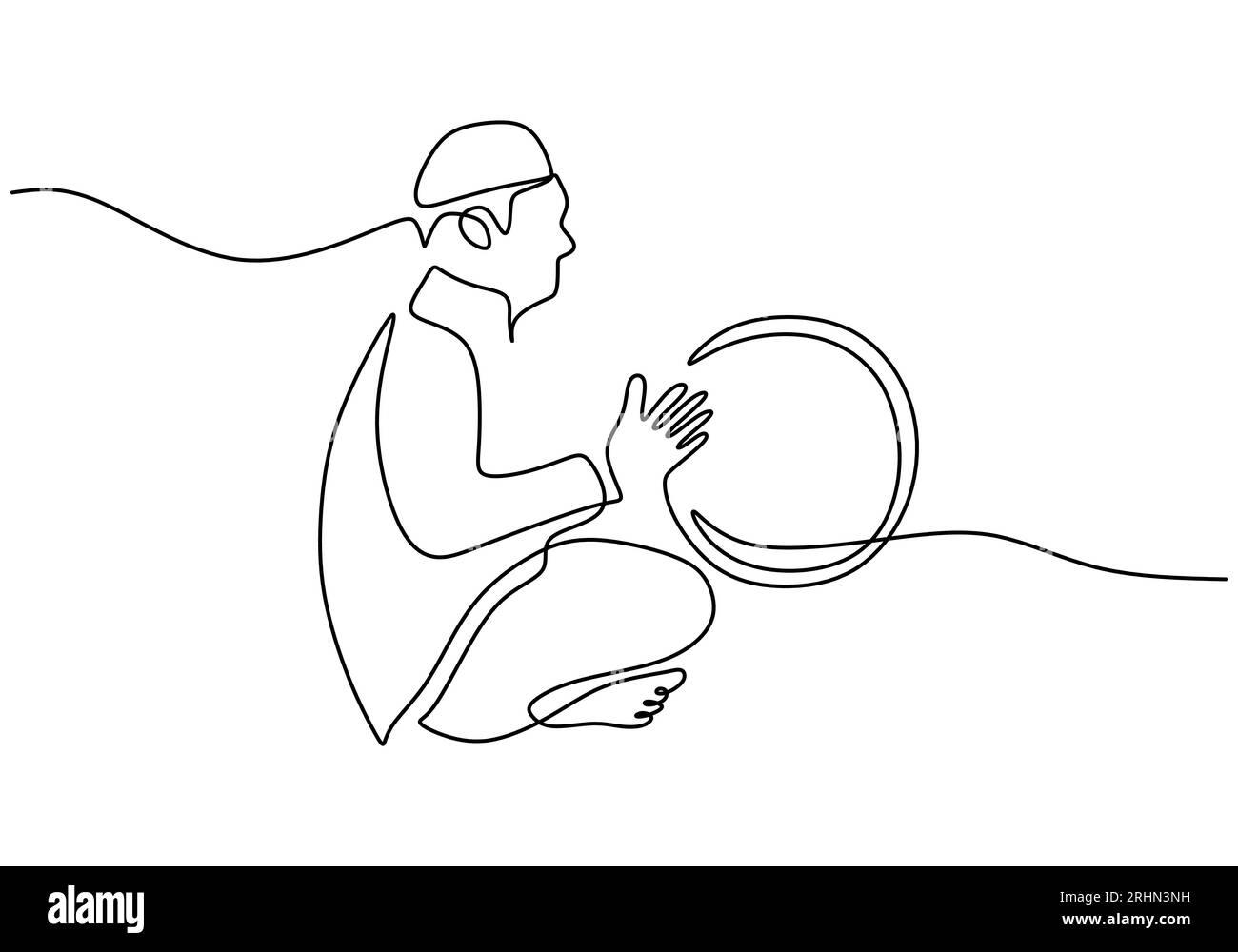 One continuous single line of play tambourine isolated on white