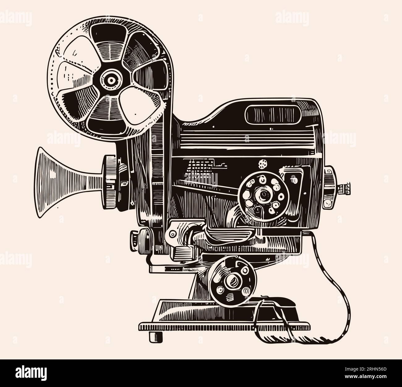Filmstrip projector Cinema sketch hand drawn in comic style illustration Stock Vector