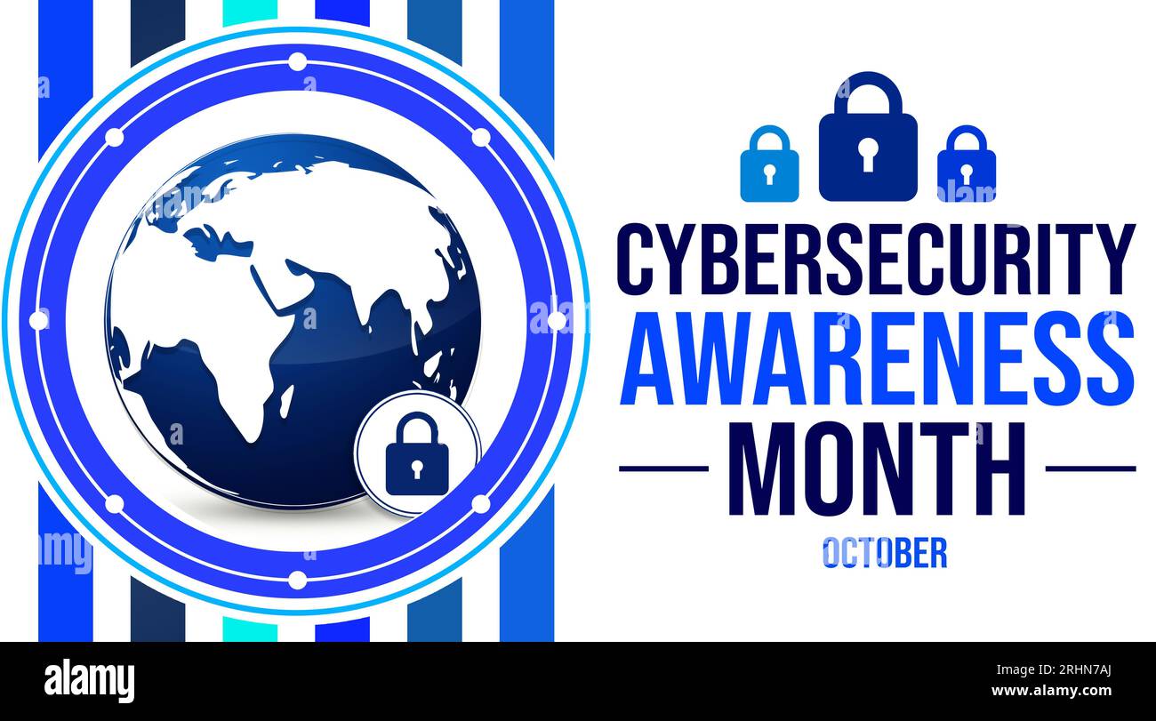 Cybersecurity Awareness month wallpaper design with lock, globe and