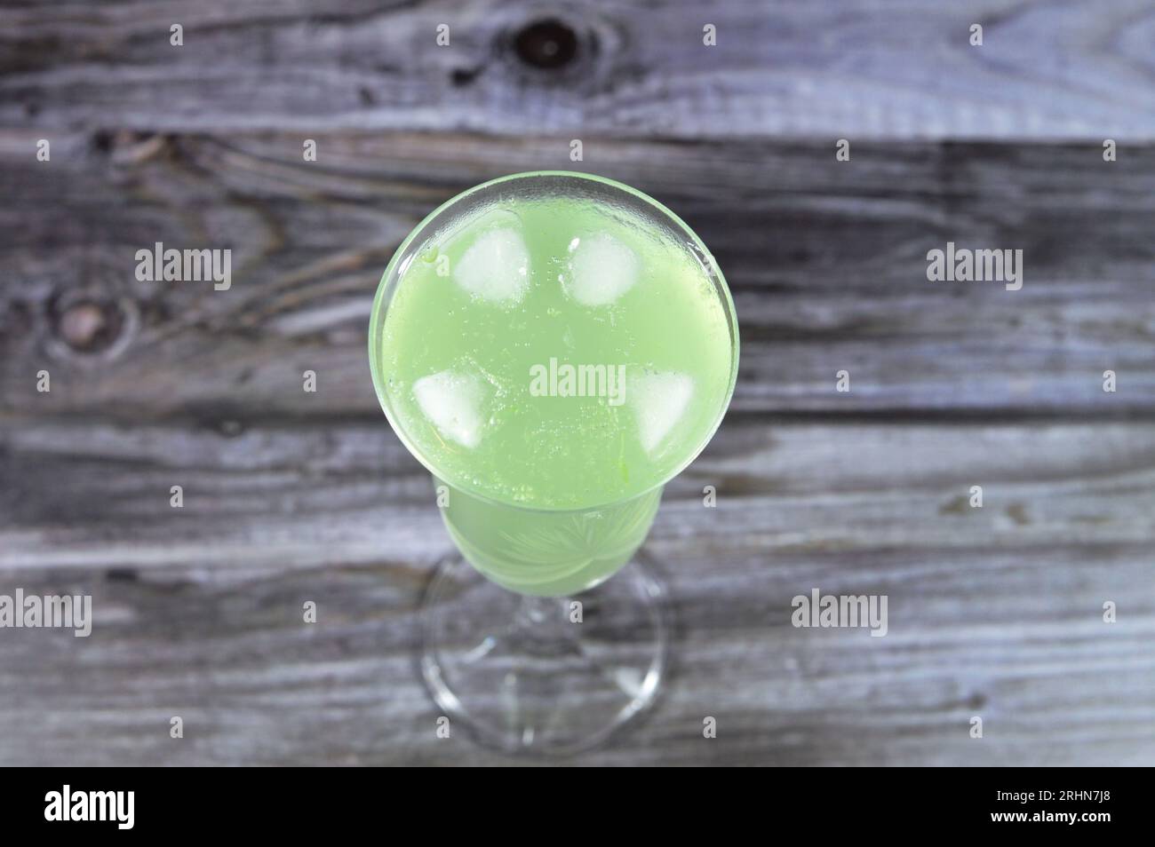 Lemon mint soft drink with ice, green pop soda, carbonated lemonade