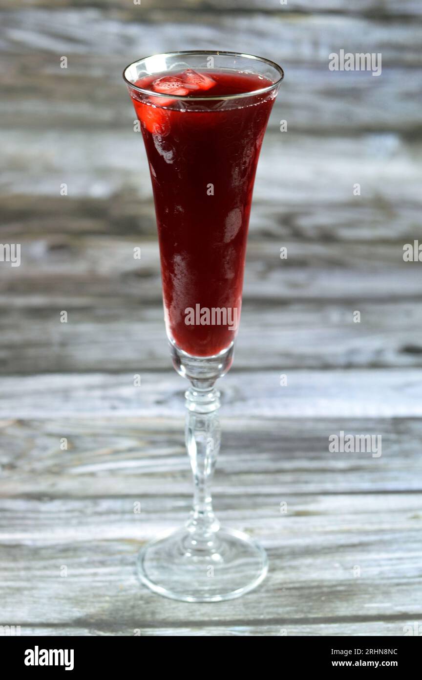 Fresh refrigerated Roselle juice glass made from boiling dried Roselle
