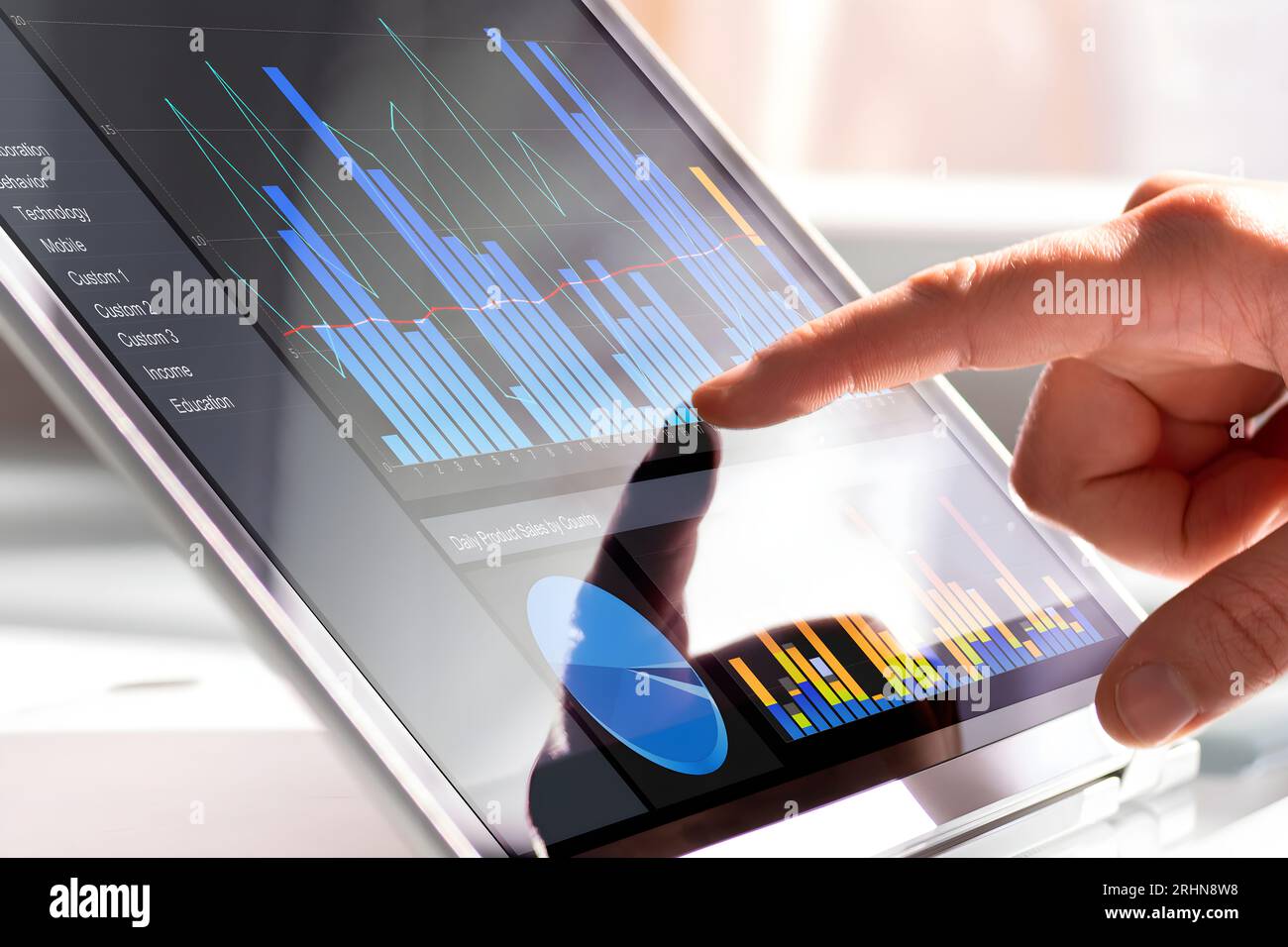 Financial Data Analyst Female Using KPI Dashboard On Laptop Stock Photo