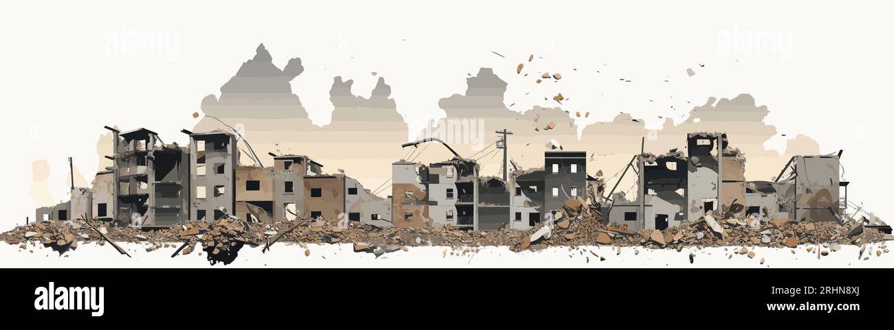 A man nestling in a destroyed city  Stock Illustration 11738606  PIXTA
