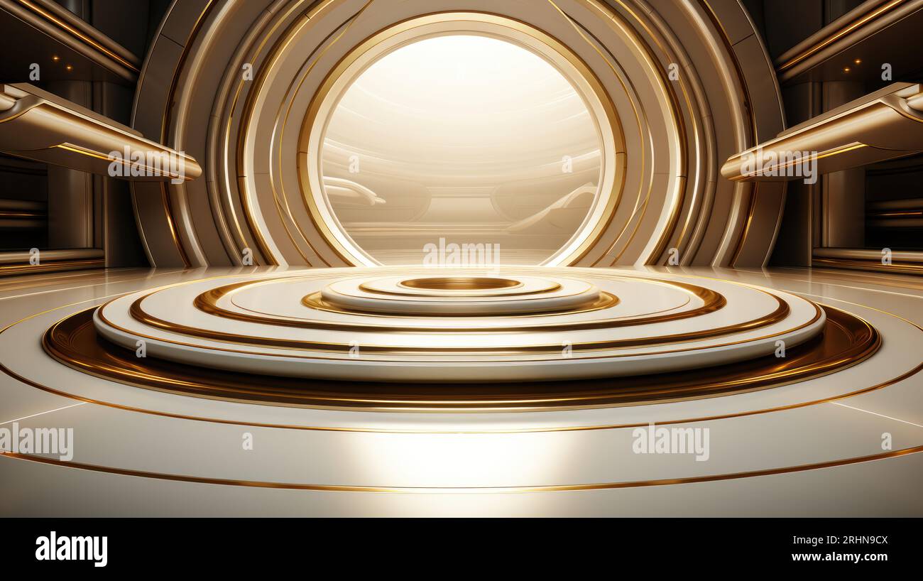 White and gold metal stage, 3d golden and silver background Stock Photo