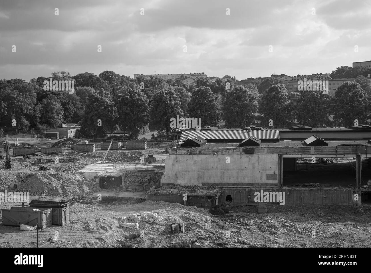 view of a construction site in black and white Stock Photo - Alamy