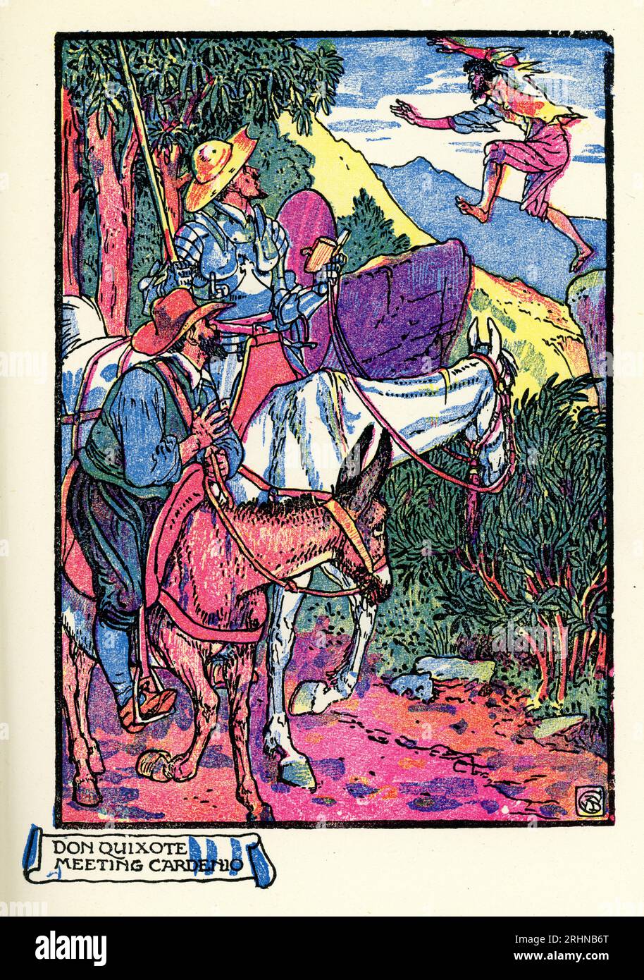 Don Quixote of la Mancha, meeting Cardenio, by Walter Crane, Don Quixote is a Spanish epic novel by Miguel de Cervantes. Stock Photo