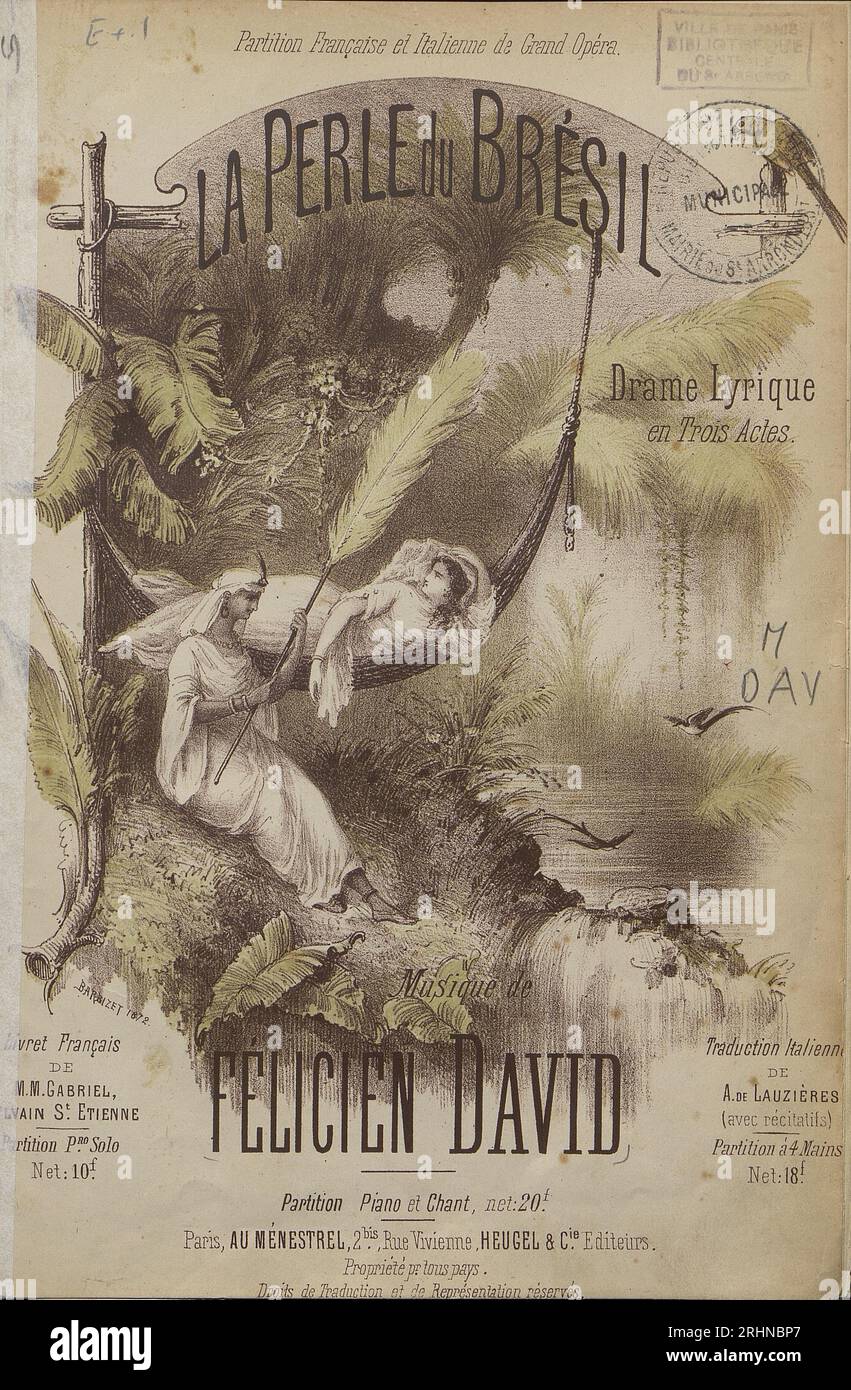Cover of the vocal score of opera La Perle du Brésil (The Pearl of Brazil) by Félicien David. Museum: PRIVATE COLLECTION. Author: ANONYMOUS. Stock Photo