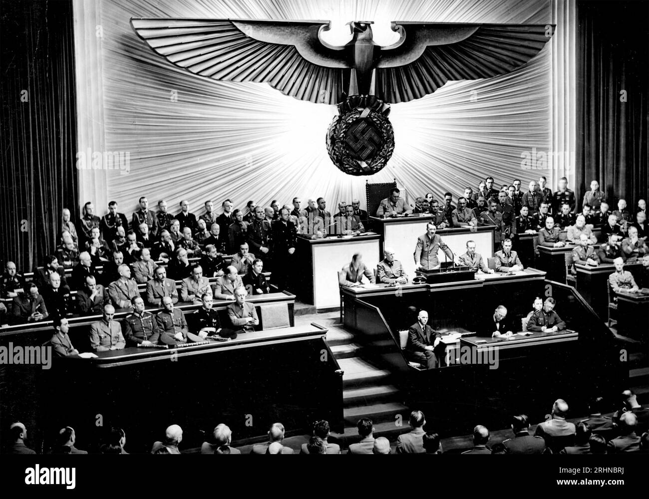 ADOLF HITLER DECLARES WAR against the United States in the Reichstag, Berlin, 11 December 1944 Stock Photo