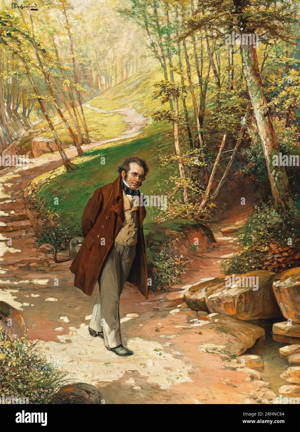 Franz Schubert walking the Vienna Woods. Museum: PRIVATE COLLECTION. Author: Alois Heinrich Priechenfried Stock Photo - Alamy