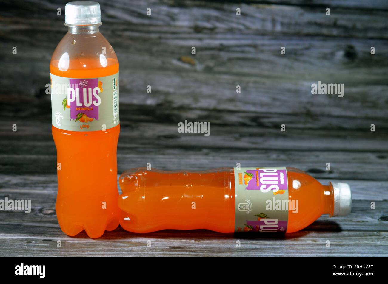 Cairo, Egypt, July 29 2023 Mirinda Plus tangerine soda with a punch of