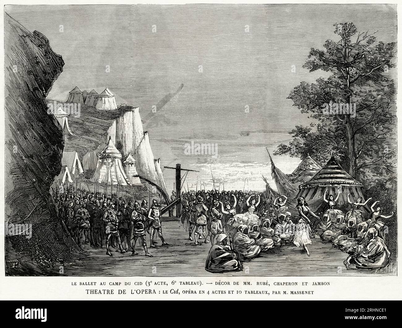 Scene from the premiere of the Opera Le Cid by Jules Massenet on December 5, 1885. Museum: PRIVATE COLLECTION. Author: AUGUSTE TILLY. Stock Photo