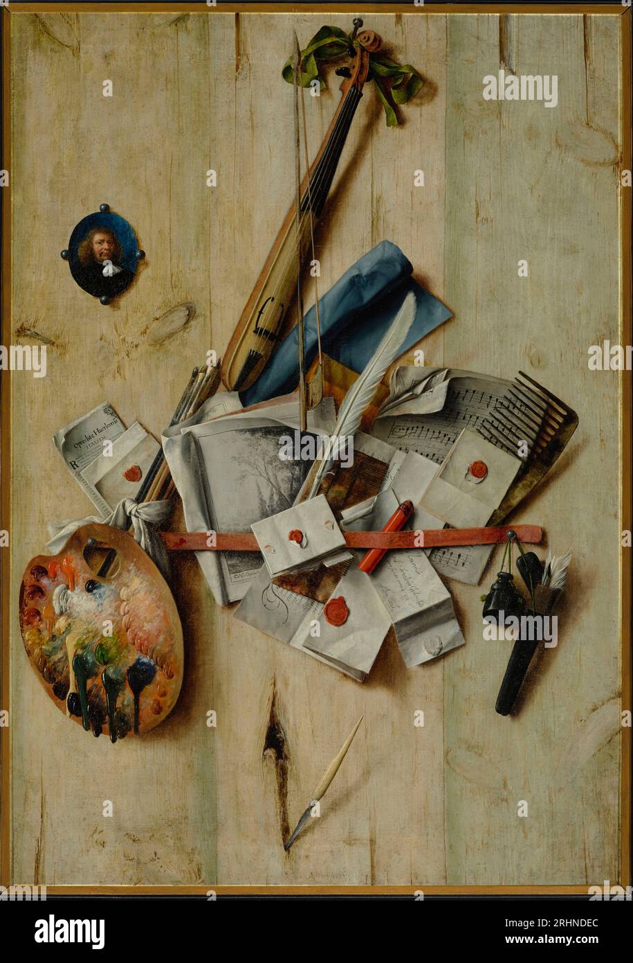 Trompe l'oeil with Violin, Painting Tools and SelfPortrait. Museum