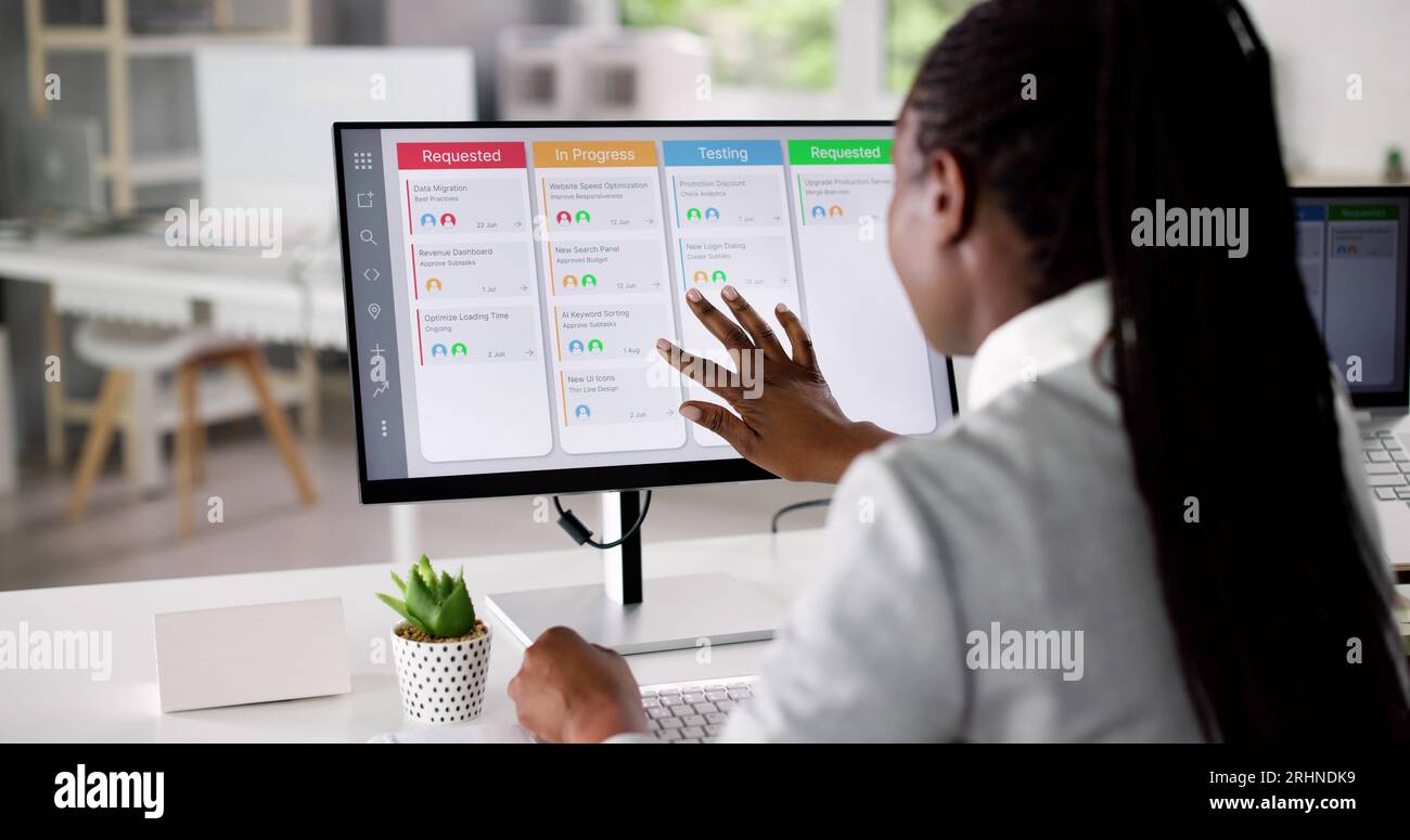 Scrum Agenda Digital Calendar Schedule On Office Computer Stock Photo