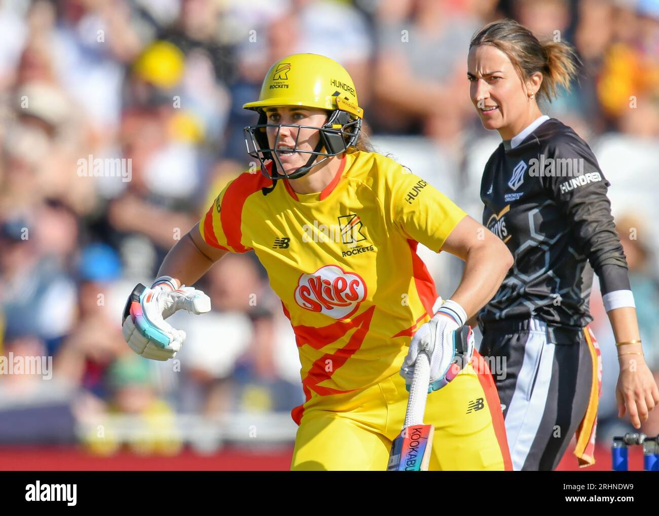 Nottingham, United kingdom. 17 August, 2023. Pictured left to right Nat Sciver-Brunt (Trent Rockets) batting / run at the The 100 at Trent Bridge (Trent Rockets v Manchester Originals)..  Credit: Picture: Mark Dunn/Alamy Live News (Sports) Stock Photo