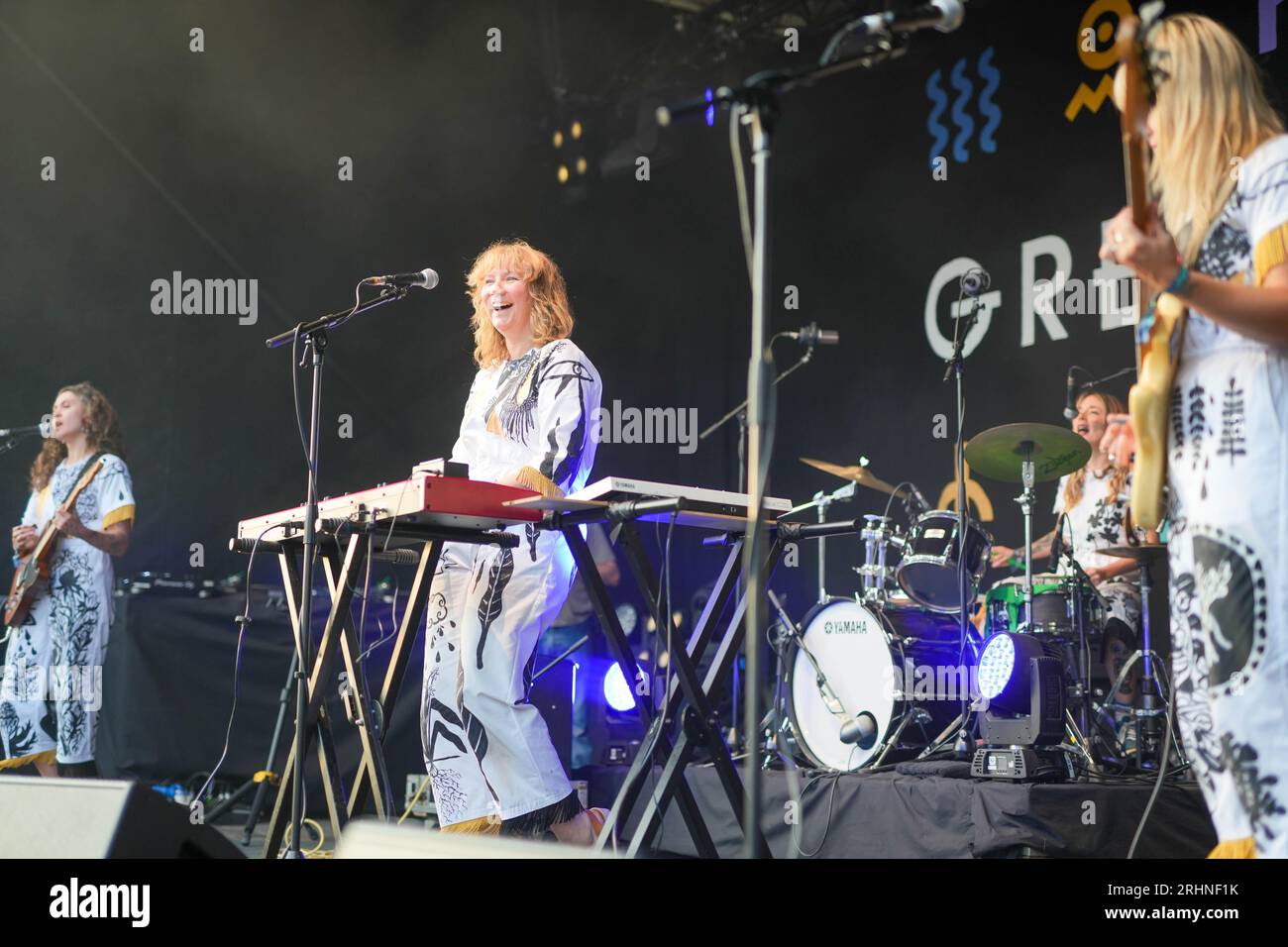 Glanusk Park, UK. Thursday, 17 August, 2023. Sister Wives performing at the 2023 Green Man Festival in Glanusk Park, Brecon Beacons, Wales. Photo date: Thursday, August 17, 2023. Photo credit should read: Richard Gray/Alamy Live News Stock Photo