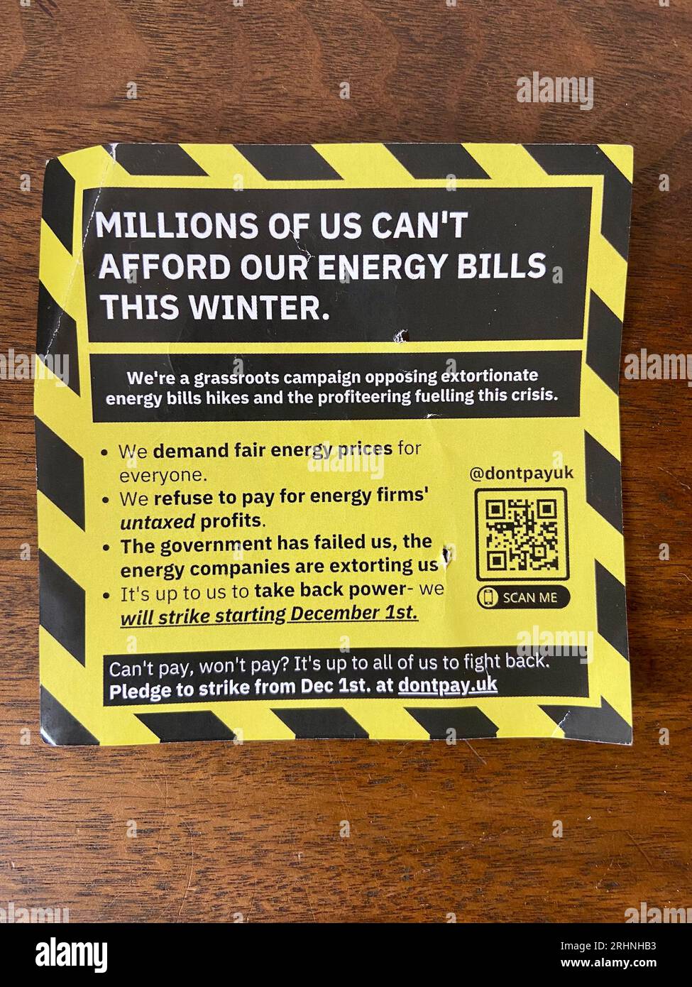 don't pay energy bills leaflet distributed in england UK Stock Photo