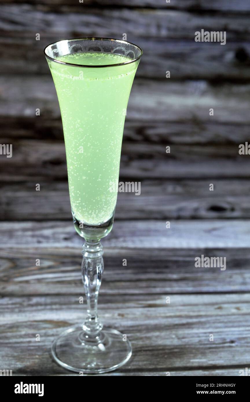 Refrigerated cold Lemon mint soft drink, green pop soda, carbonated lemonade drinks, often