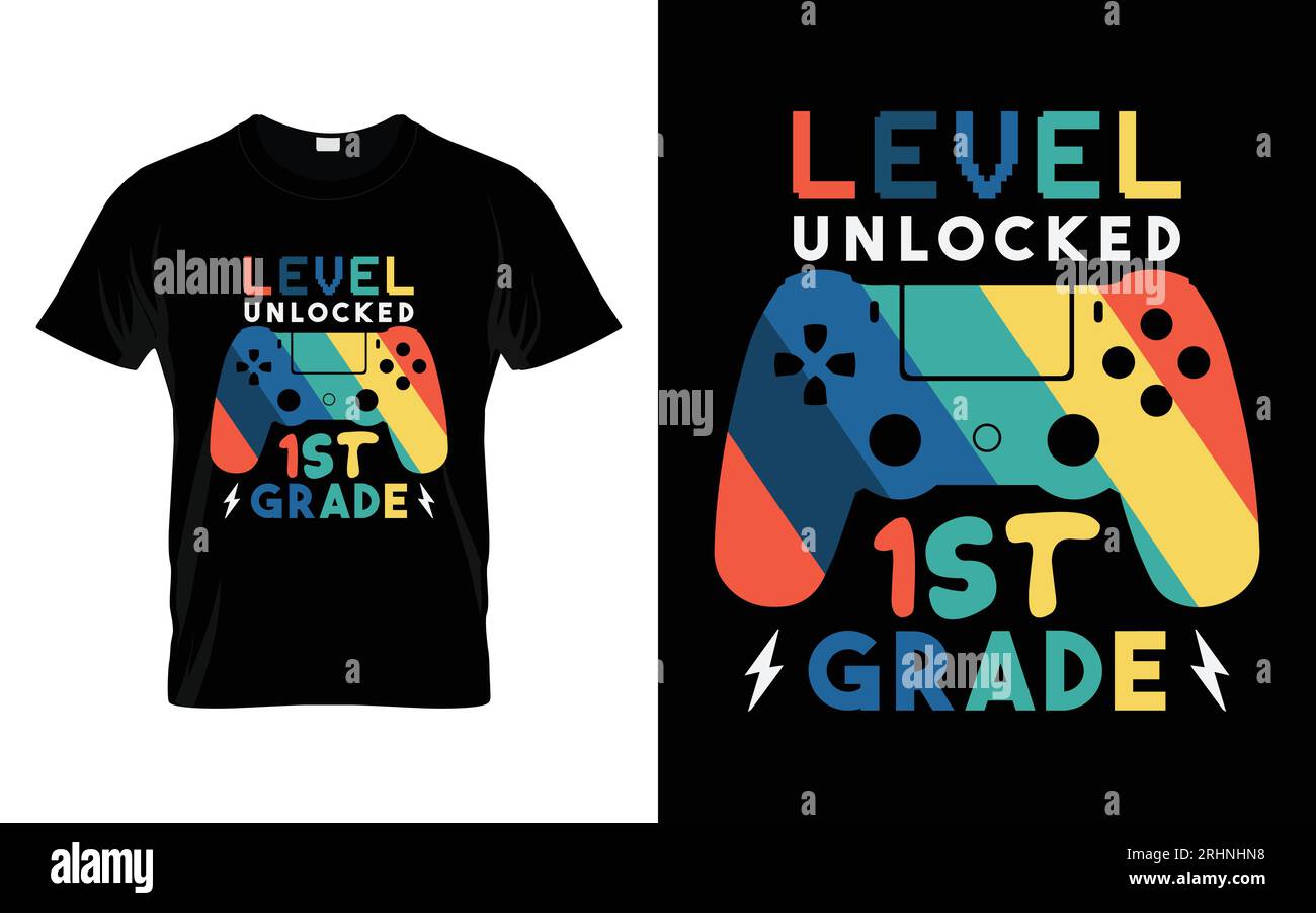 Level Unlocked 1st Grade Back to school typography t shirt design Stock Vector