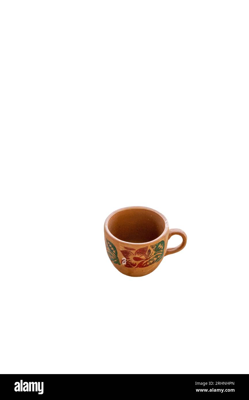 Clay cup kitchenware isolated on a white background with copy space Stock Photo