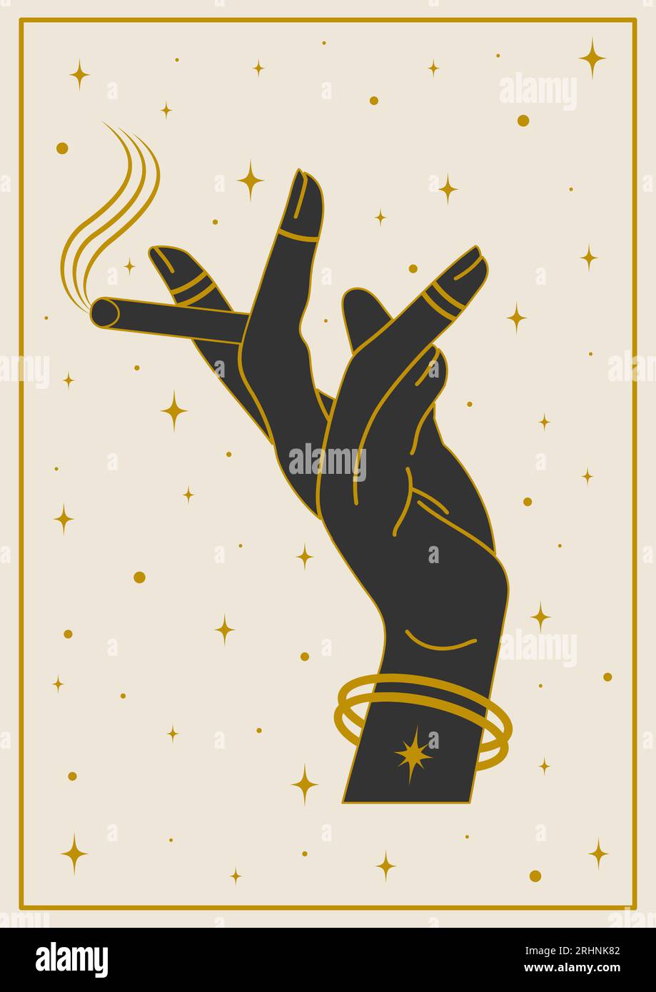 Hand holding cigarette on beige background illustration Stock Vector