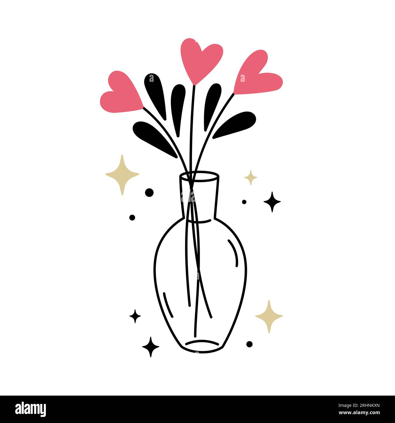 Cute bouquet of heart flowers in vase isolated on white background
