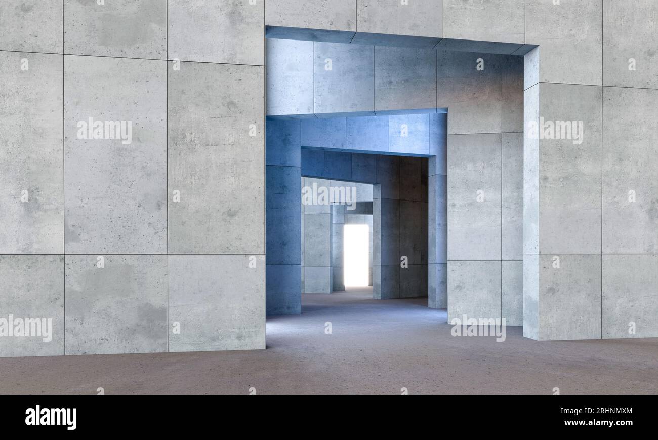 concrete portals, abstract architectural structure. 3d render background Stock Photo