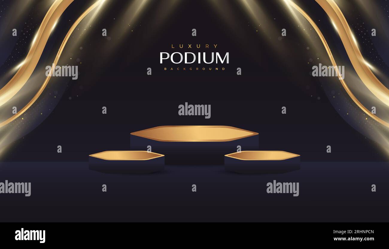Luxury Black and Gold Background with 3D Podium and Golden Light for ...