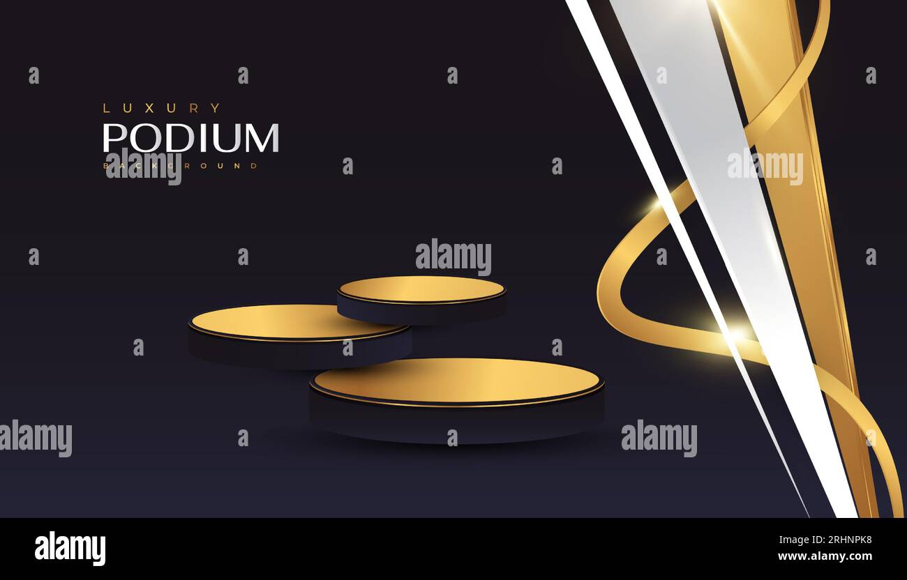Elegant Black and Gold Background with 3D Podium and Golden Lines for ...