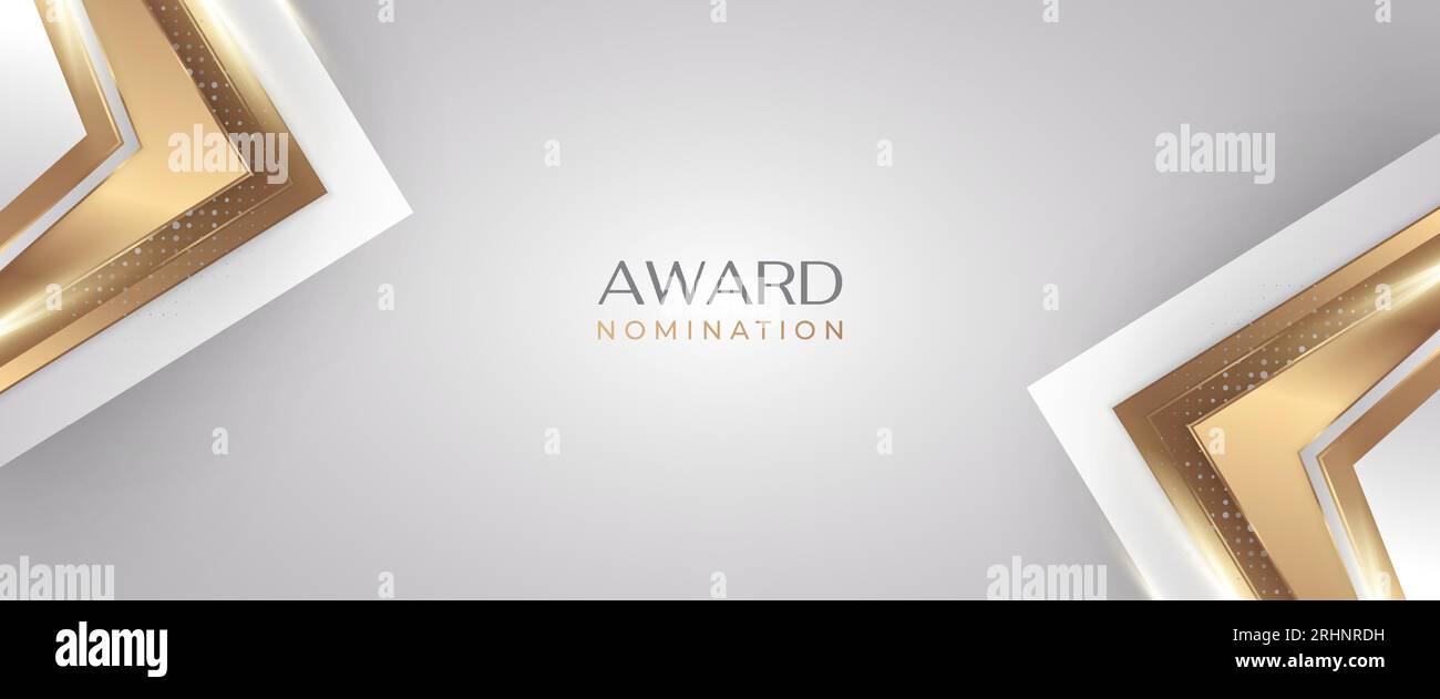 Luxurious and Elegant White and Gold Background with Golden Lines and Glowing Light. Can be Used for Award, Banner, Card, Nomination, Ceremony Stock Vector