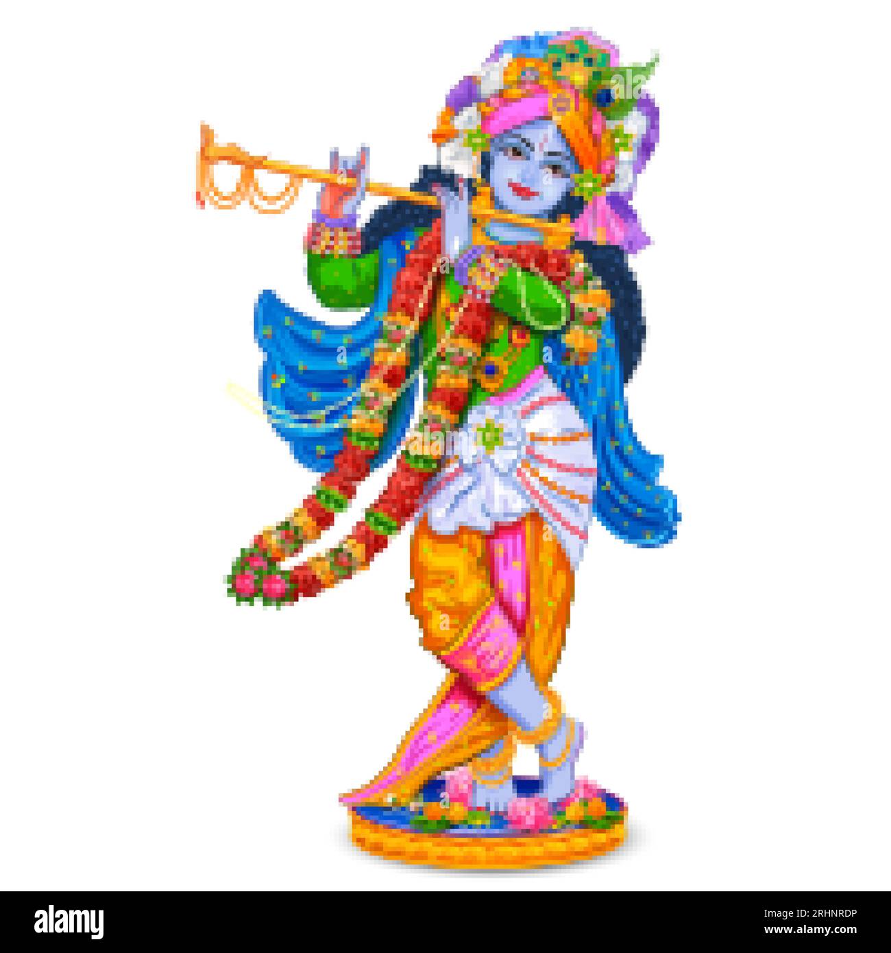 Lord Krishna playing flute in Happy Janmashtami festival background of