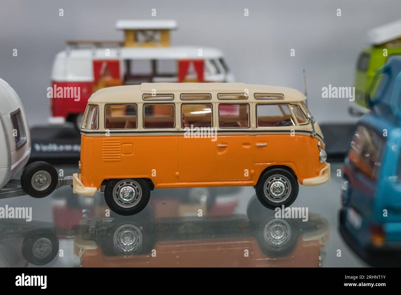 Toy orange Volkswagen van on display, Stock Photo