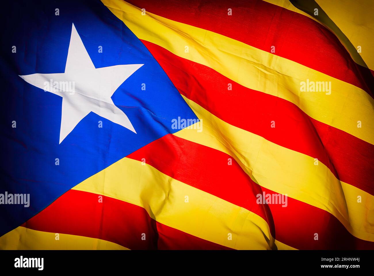 Close-up of La Estelada, the Catalan independence flag. Stock Photo