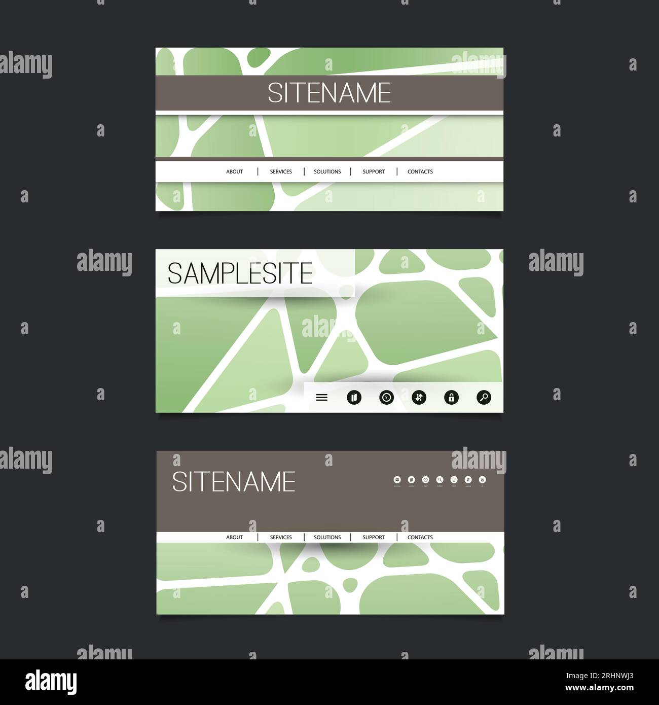 Web Design Elements - Header Design Set with Abstract Green Networks Pattern Background Stock Vector