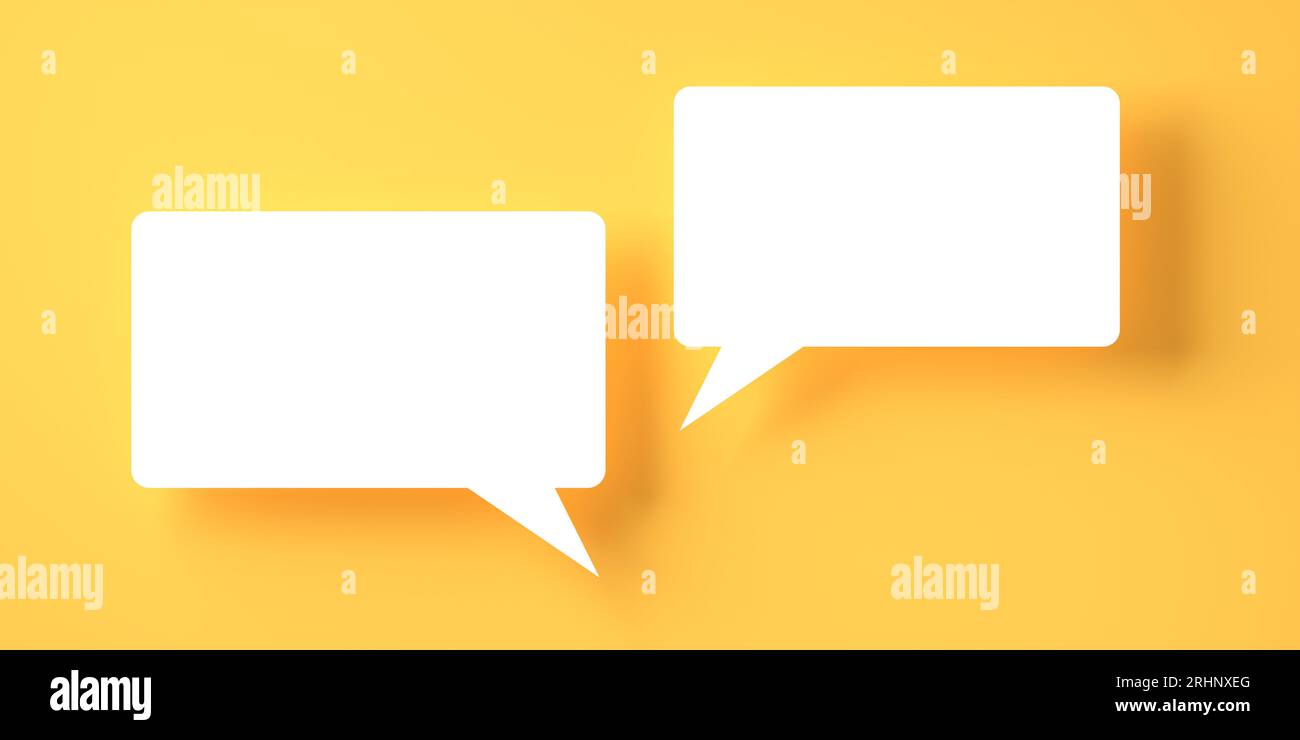Two square white empty speech bubble or balloon over orange background ...