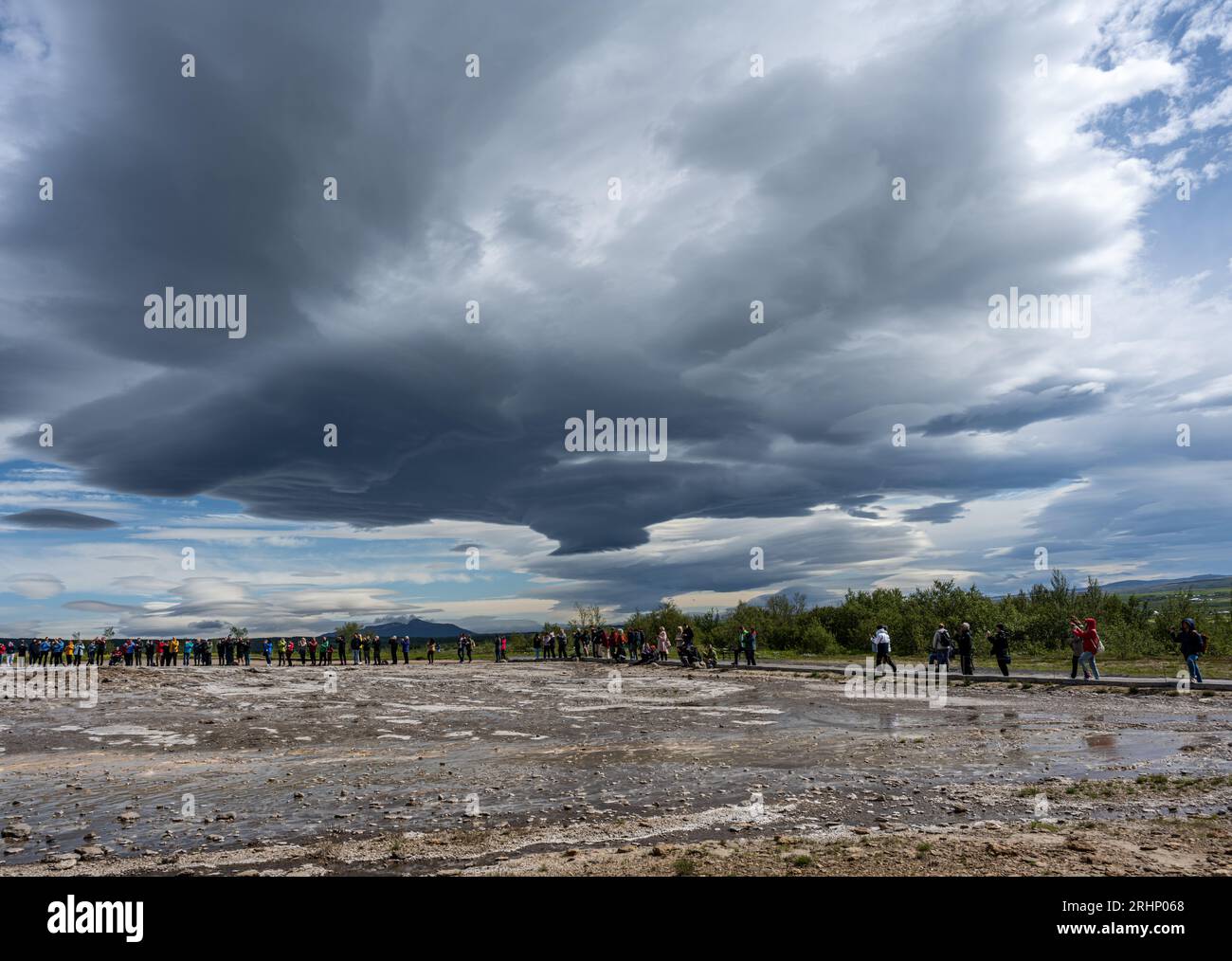 Curious cloud formations, Geysir geothermal area, Iceland Stock Photo