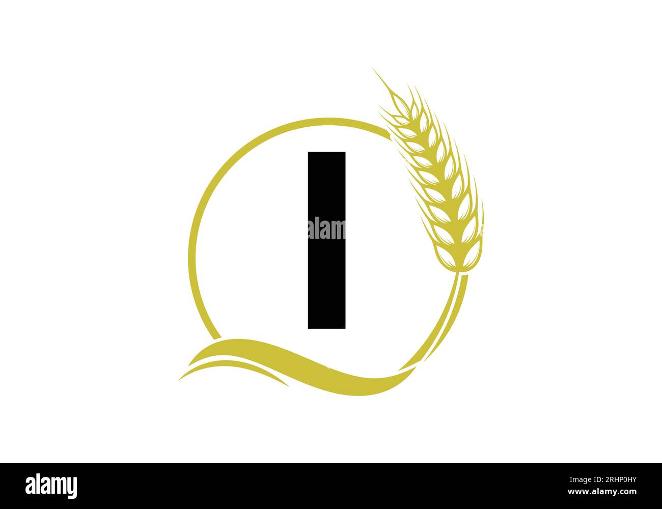 letter I sign symbol with wheat ears wreath. Agriculture Logo Farming Template Vector Symbol Stock Vector