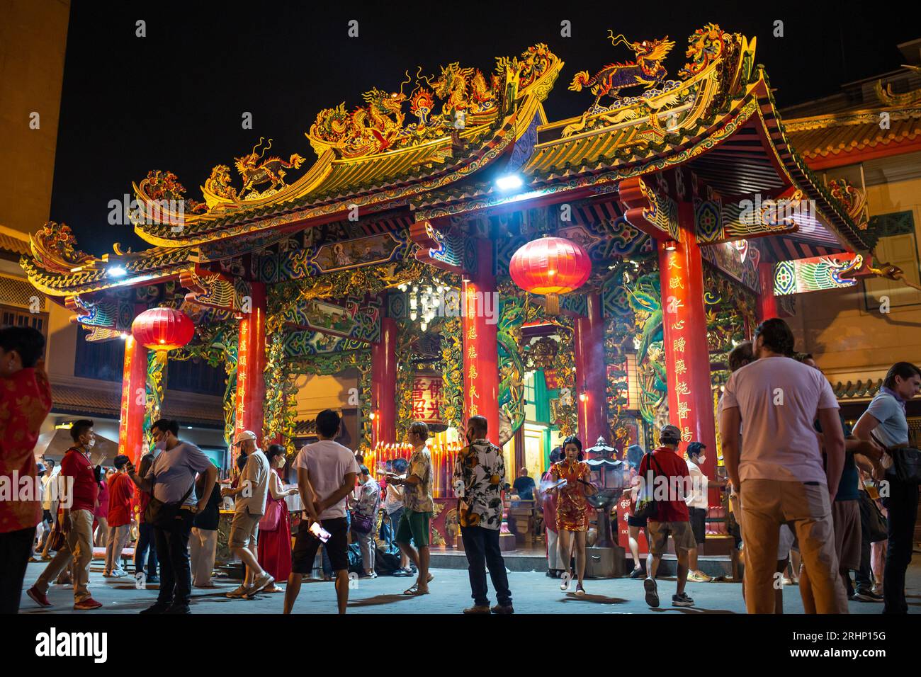 Bangkok, Thailand - January 22, 2023: People at Kuan Yim shrine in Bangkok, Thailand. Stock Photo