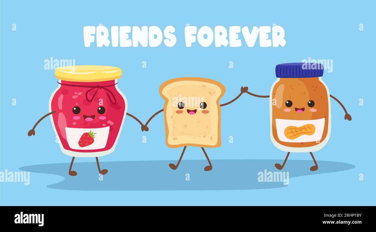 Cute toast. Happy peanut butter and jelly jam jars with sandwich bread